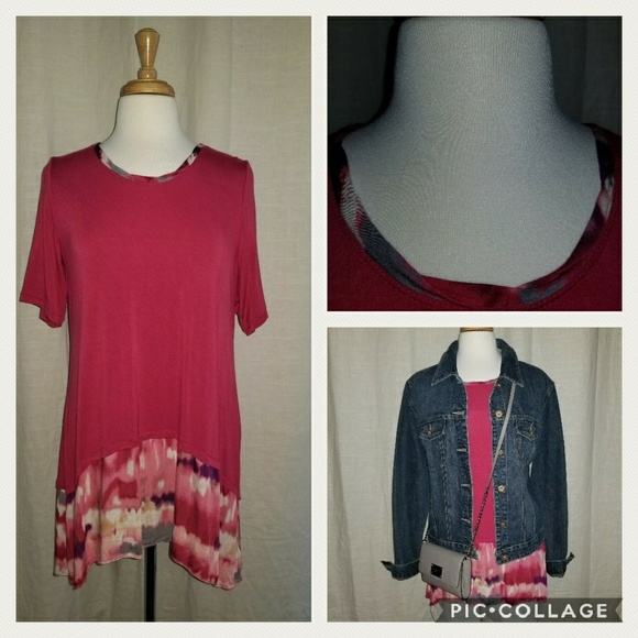 LOGO by Lori Goldstein Tops - LOGO Knit Top W/ Printed Trim